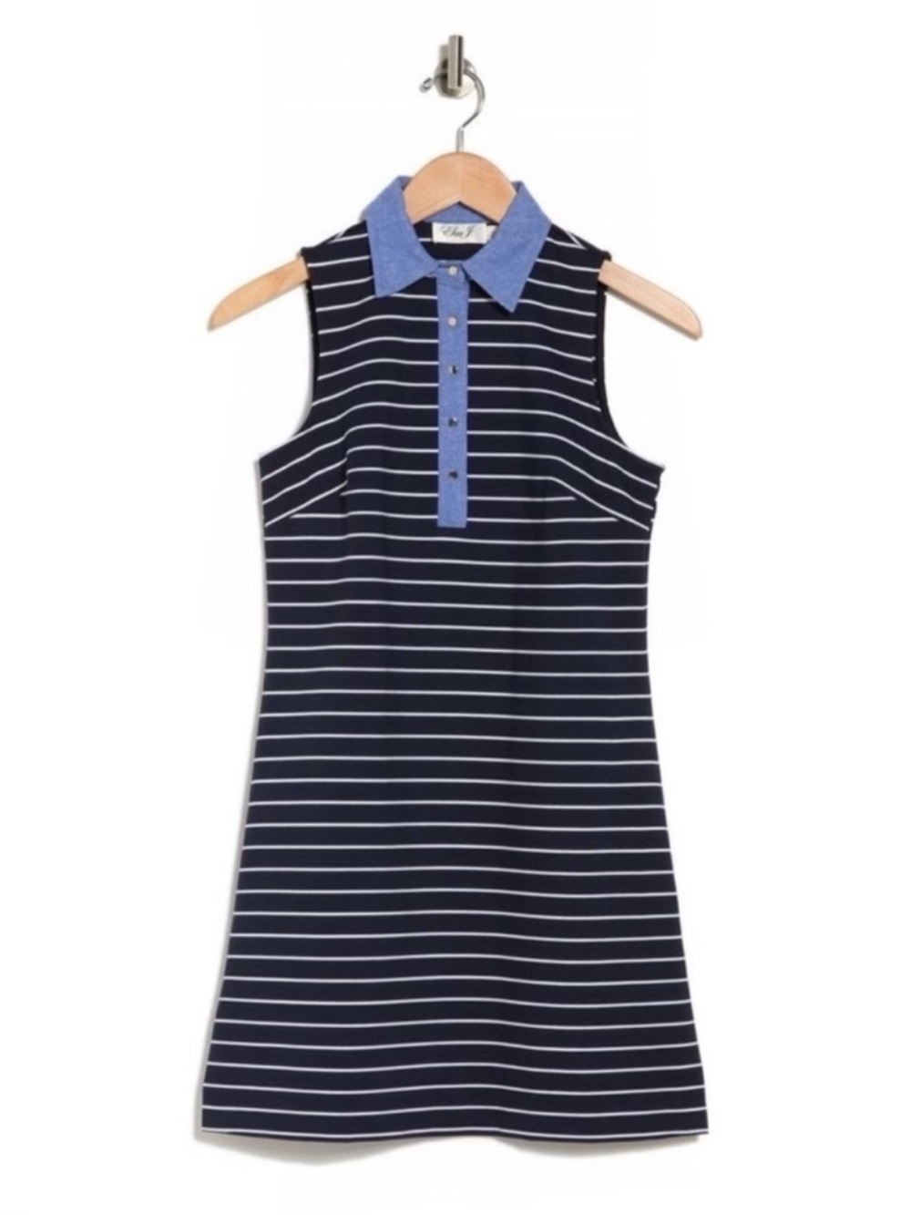 Eliza J Navy Striped Sleeveless Polo Shift Dress Chambray Collar Size 10